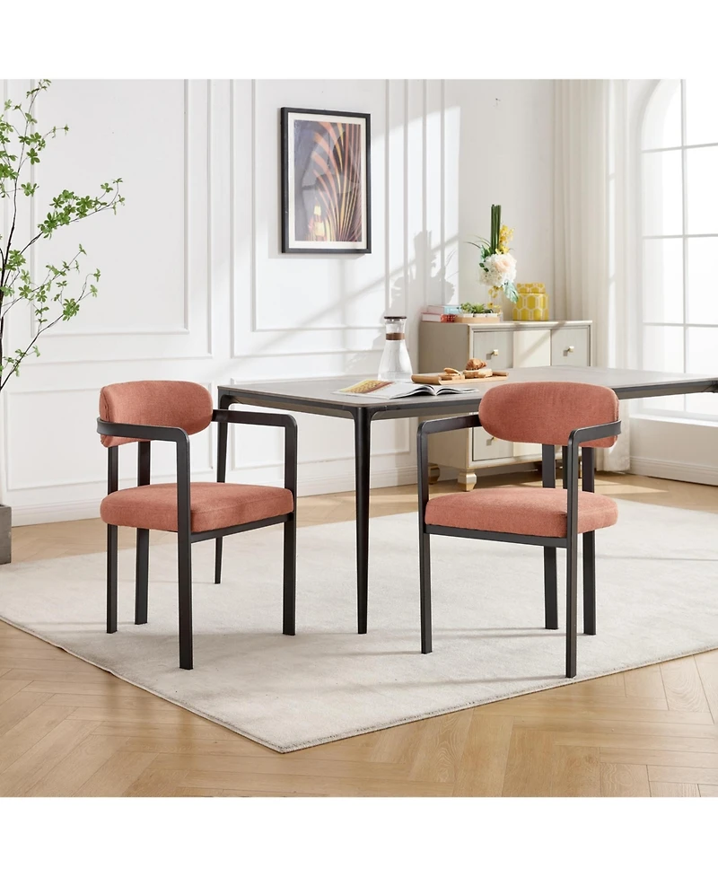 Flynama Set of 2 Mid-Century Boucle Tufted Dining Chairs, Metal Leg Kitchen Accent Chairs