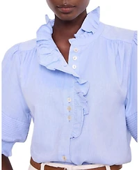 Mint Velvet Women's Cotton Chambray Ruffle Blouse