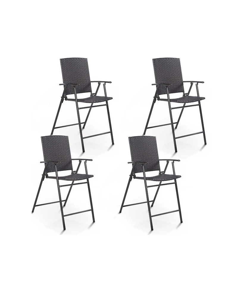 Mecale Set of 4 Folding Rattan Bar Chairs with Armrests and Footrests
