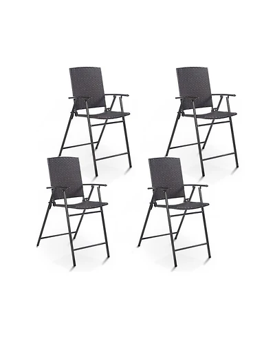 Mecale Set of 4 Folding Rattan Bar Chairs with Armrests and Footrests