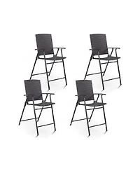 Mecale Set of 4 Folding Rattan Bar Chairs with Armrests and Footrests