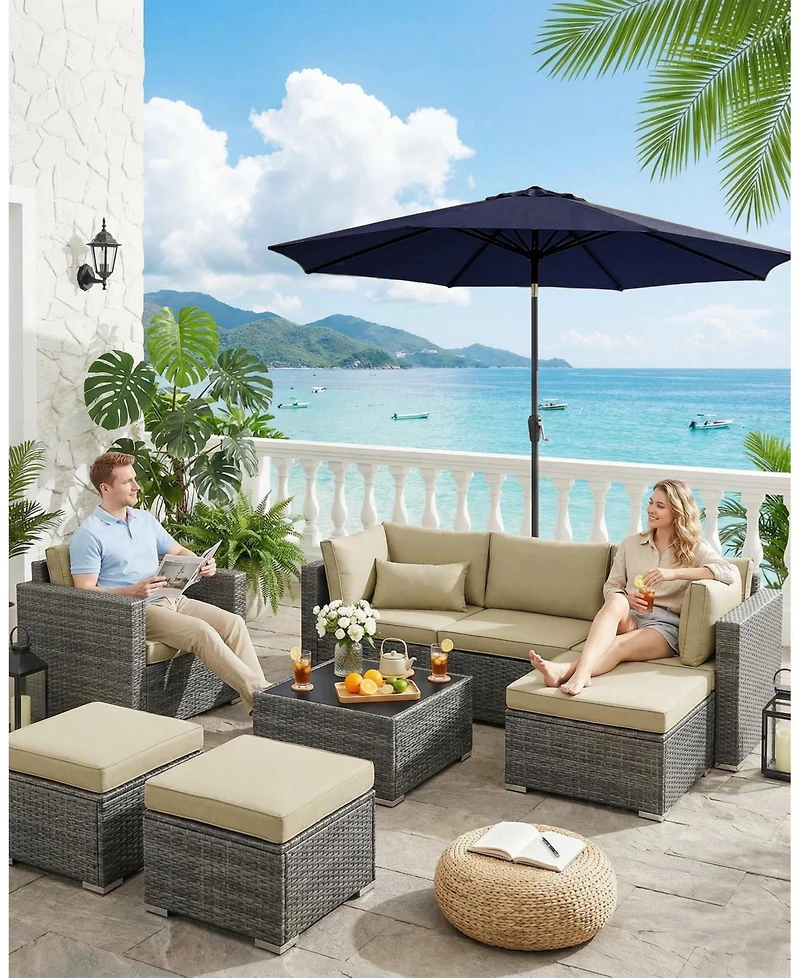 homfan 9Feet Outdoor Patio Umbrella - Push Button Tilt and Crank, 8 Rib Uv Waterproof Canopy for Garden, Pool