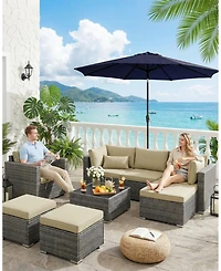 homfan 9Feet Outdoor Patio Umbrella - Push Button Tilt and Crank, 8 Rib Uv Waterproof Canopy for Garden, Pool