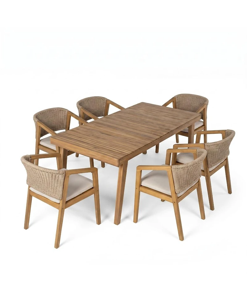 Asagikoiai 7-Piece Acacia Wood Patio Dining Set with Slatted Table and 6 Rope Woven Chairs