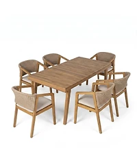 Asagikoiai 7-Piece Acacia Wood Patio Dining Set with Slatted Table and 6 Rope Woven Chairs