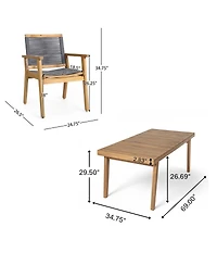Asagikoiai 7 Piece Acacia Wood Outdoor Dining Set with 69" Dining Table and Rope Arm Chairs