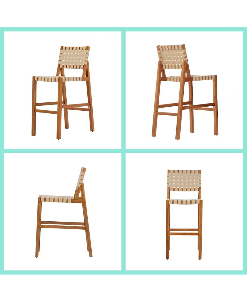 Asagikoiai 5-Piece Acacia Wood Outdoor Bar Height Dining Set with Rope Stools and Square Table
