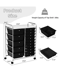 Mecale 15-Drawer Rolling Storage Cart with Top Shelf