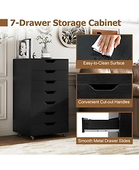 Mecale 7-Drawer Wooden Storage Chest with Lockable Wheels