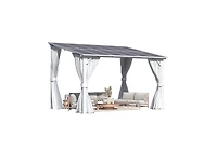 Aecojoy 12' x 8'Wall Mounted Hardtop Gazebo Lean to Metal Pergola with Curtains Netting Patio