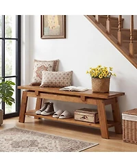 Tribesigns Solid Wood Bench, 55" Farmhouse Entryway Bench with Shoe Storage | 350 lb Capacity, Scratch Resistant, End of Bed Bench Shoe Bench Seat
