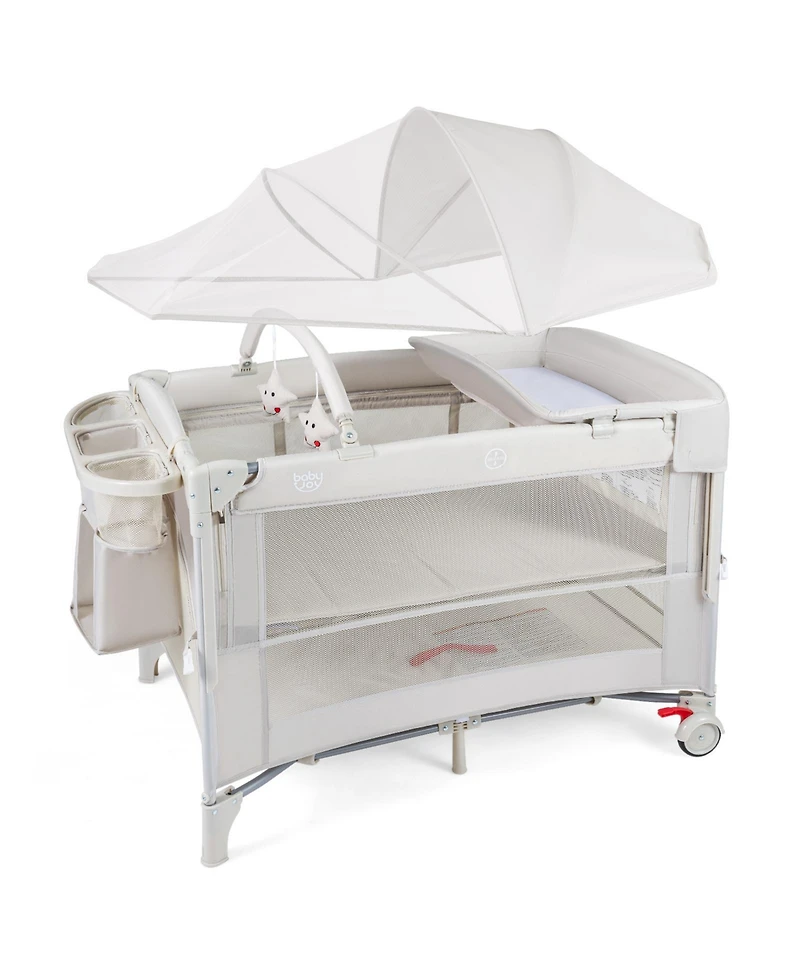 Costway Baby Bassinet Bedside Crib with Changing Table Mattress Detachable Canopy Basket
