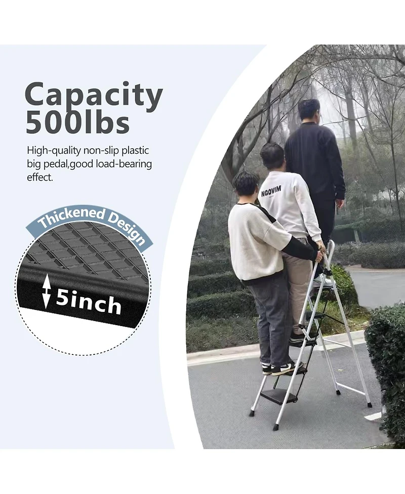 Streamdale Furniture Folding 4-Step Ladder with Anti-Skid Pedal and Safety Handle