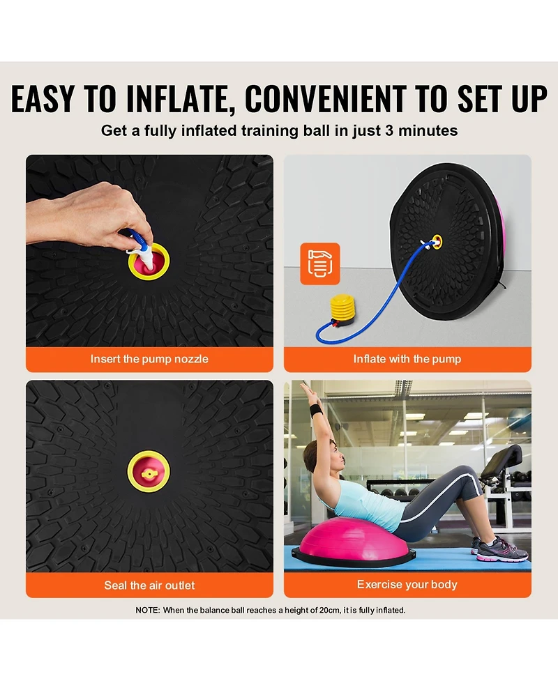 Vevor 26" Half Exercise Ball Trainer Yoga Balance Stability Ball Resistance Band