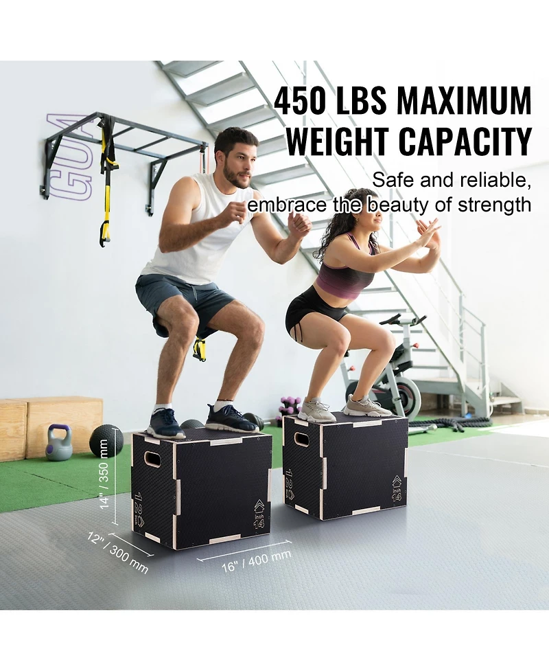 Vevor // Inch 3 in 1 Plyometric Jump Box Fitness Exercise Plyo Box Wooden