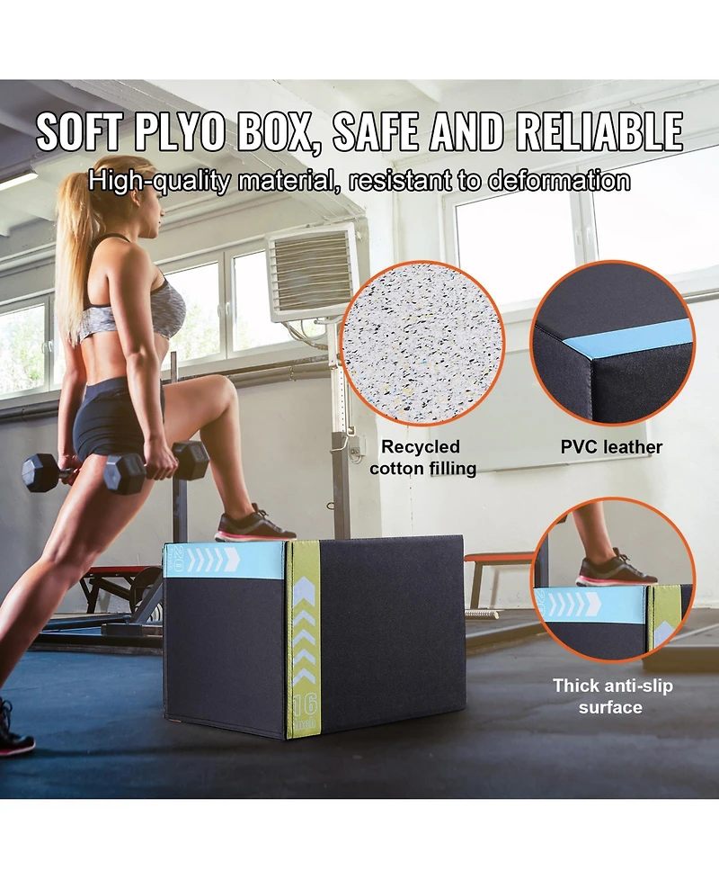 Vevor 20/18/16 Inch 3 in 1 Plyometric Jump Box Fitness Exercise Plyo Box Cotton