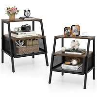 Sugift Industrial 3-Tier Nightstand Set of 2 with Open Shelves and Mesh Compartment