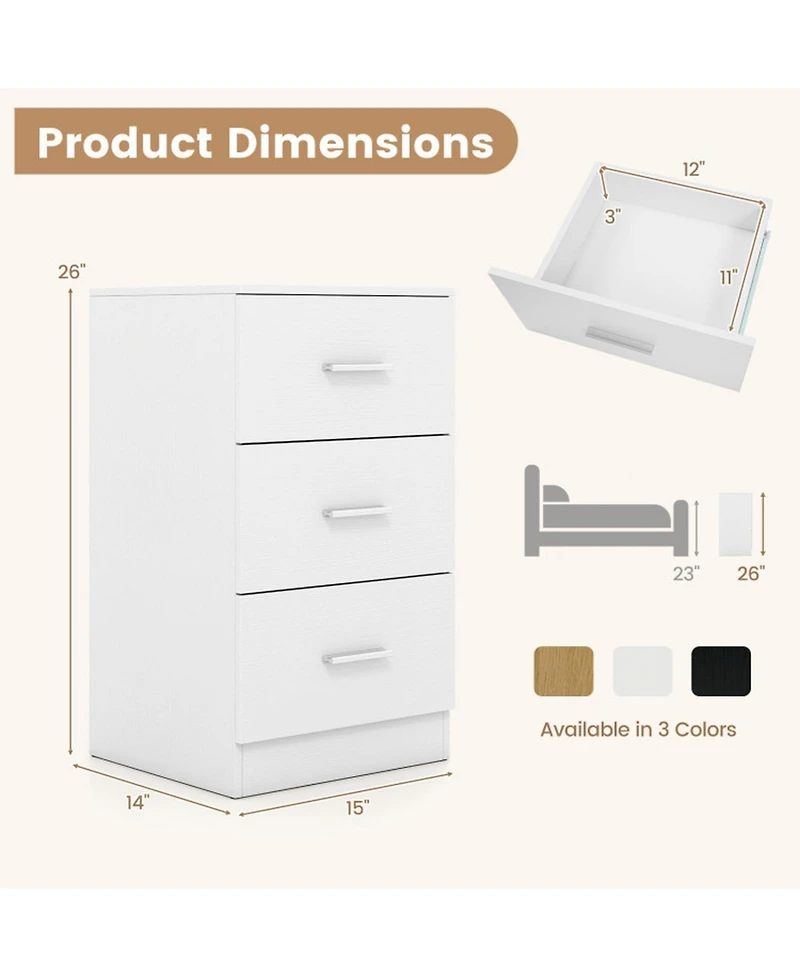 Sugift Nightstand Set of 2 with Charging Station and 3 Storage Drawers