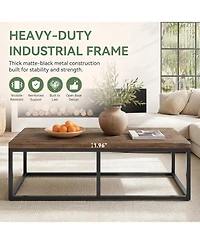 Tribesigns 55" Rustic Solid Wood Coffee Table with Iron Frame, Industrial Farmhouse Rectangular Coffee Table for Living Room
