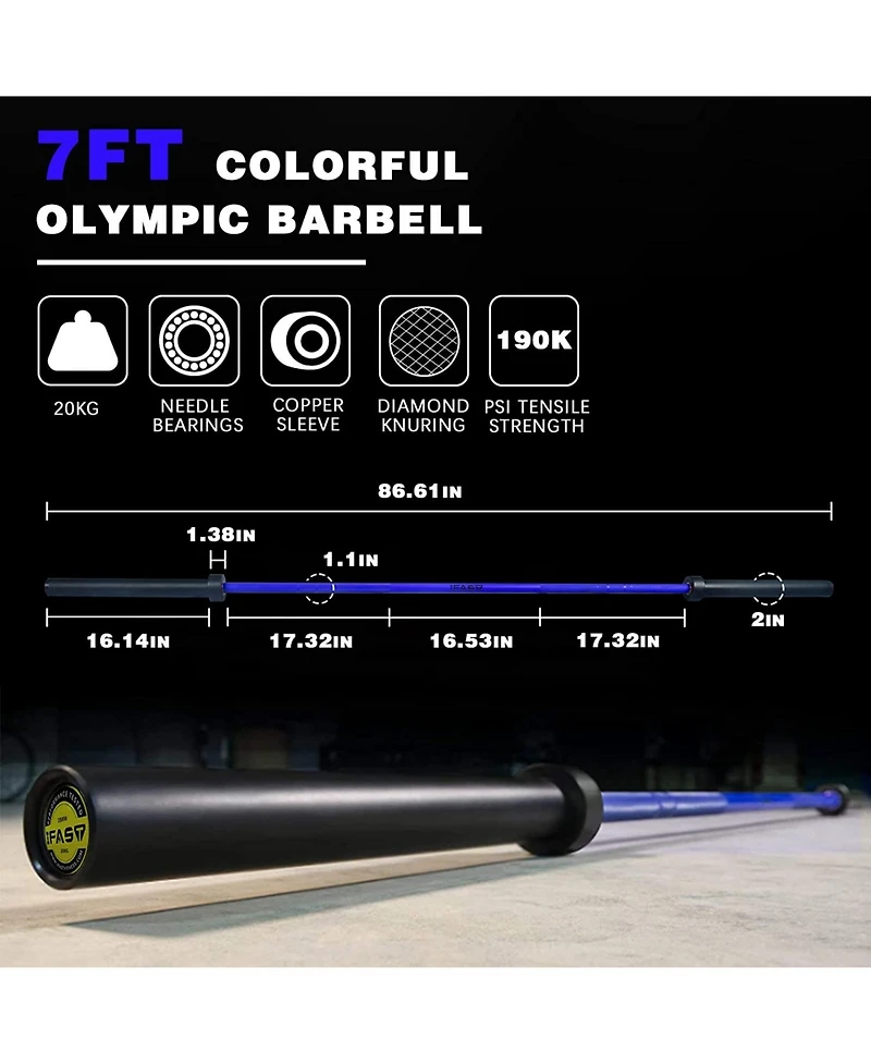 Sevorley 7.2 ft Olympic Barbell with Rotating Sleeves, Spring Collars, 700 lb Capacity, Fits 2 Inch Plates