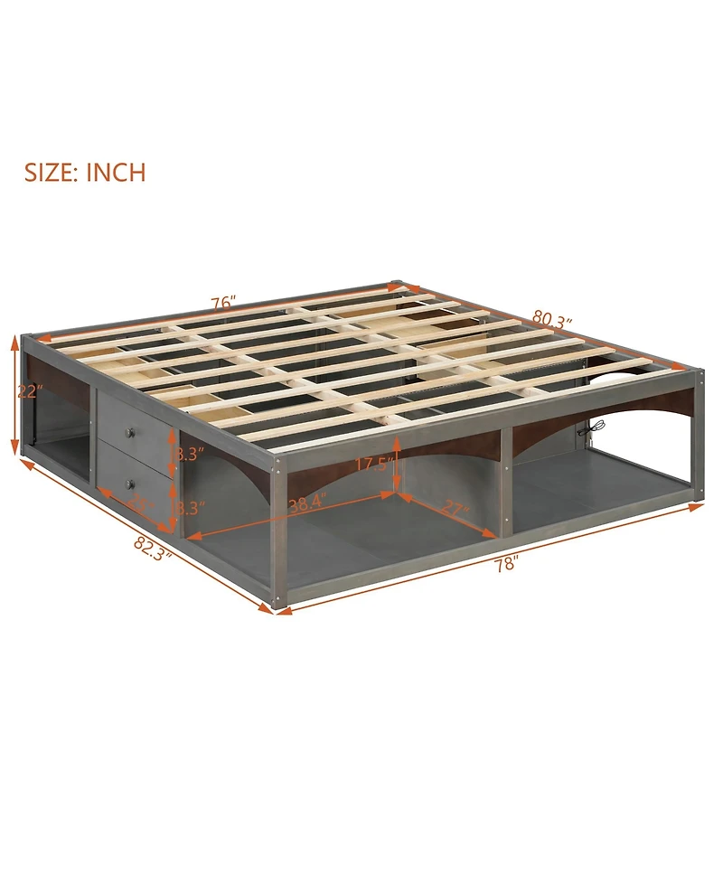 Clihome King Bed Frame with Storage Drawers, No Headboard Platform Bed, Pet-Friendly Design, Box Spring Needed, Modern Minimalist Style