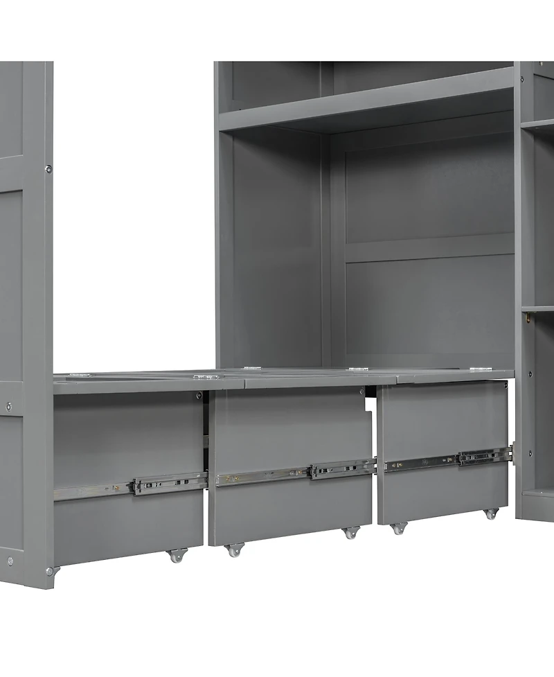 Clihome Twin Murphy Cabinet Bed with Wardrobe and Storage Shelves, 5-Tier Led Display Overhead Cabinets