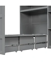 Clihome Twin Murphy Cabinet Bed with Wardrobe and Storage Shelves, 5-Tier Led Display Overhead Cabinets