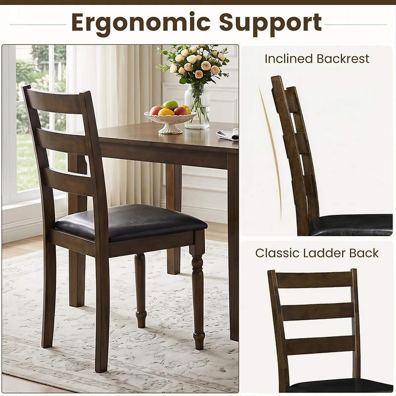 Gymax 2Piece Farmhouse Pu Leather Upholstered Dining Chairs with Ladder Back Padded Seat