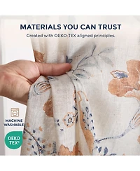 Hlc.me Spring Bloom Linen Floral Print Patterned Curtains - Back Tab Pocket Window Flower Curtains Panels for Bedroom and Living Room