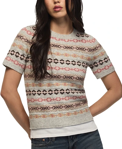 Lucky Brand Women's Fair Isle Crewneck Short-Sleeve Sweater