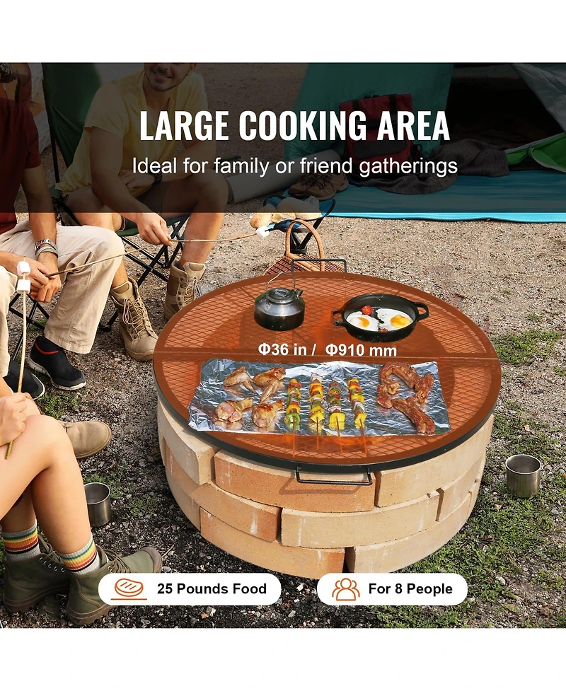 Vevor 36" Foldable Round Cooking Fire Pit Grill Grate X-Marks Heavy-Duty Steel