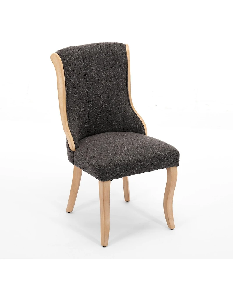 Flynama Set of 2 Snow Velvet Mid-Century Dining Chairs, Curved Solid Wood Trim and Sculpted Leg Accent Chairs