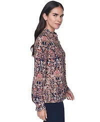 Tommy Hilfiger Women's Long Sleeve Mock Neck Button Front Blouse