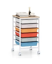 Mecale 6-Drawer Rolling Storage Cart with Wooden Tabletop