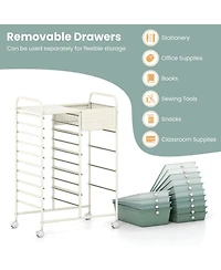 Mecale 14-Drawer Rolling Cart with Metal Top and Pegboard