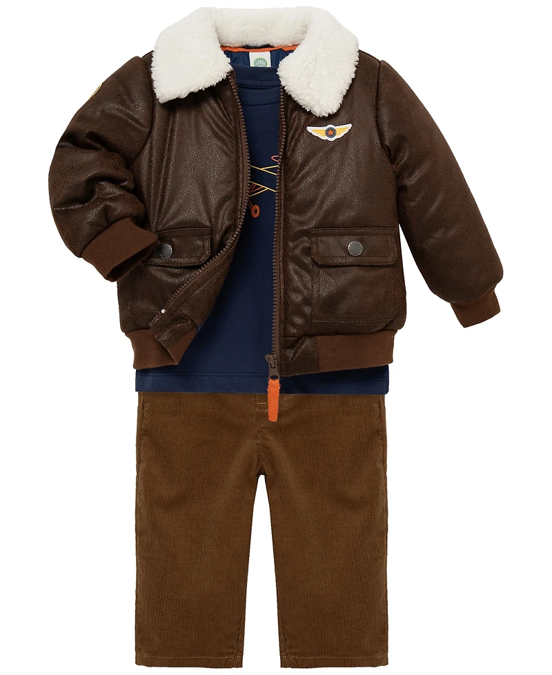 Little Me Baby Boys' Aviator Jacket, Long-Sleeve T-Shirt and Pants, 3-Piece Set