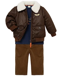 Little Me Baby Boys' Aviator Jacket, Long-Sleeve T-Shirt and Pants, 3-Piece Set