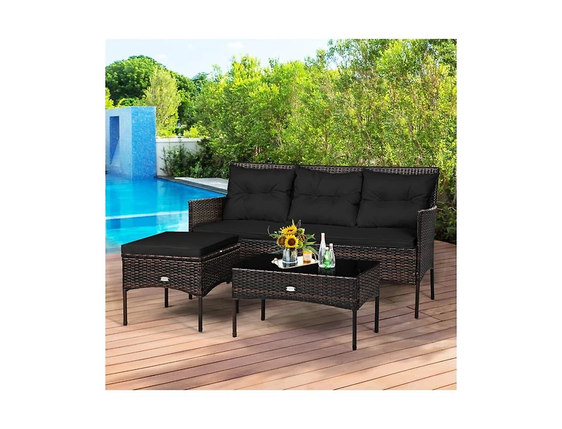 Boyel Living 3 Pieces Patio Furniture Sectional Set with 5 Cozy Cushions