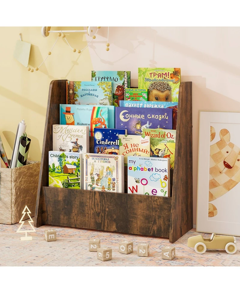 Slickblue 4 Tier Children Bookshelf for Bedroom Playroom and Nursery