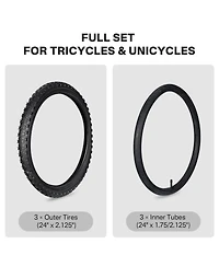 Yescom 24" x 2.125" Tricycle and Unicycle Heavy-Duty Mountain Tread Tire and Tube Set, 3-Piece