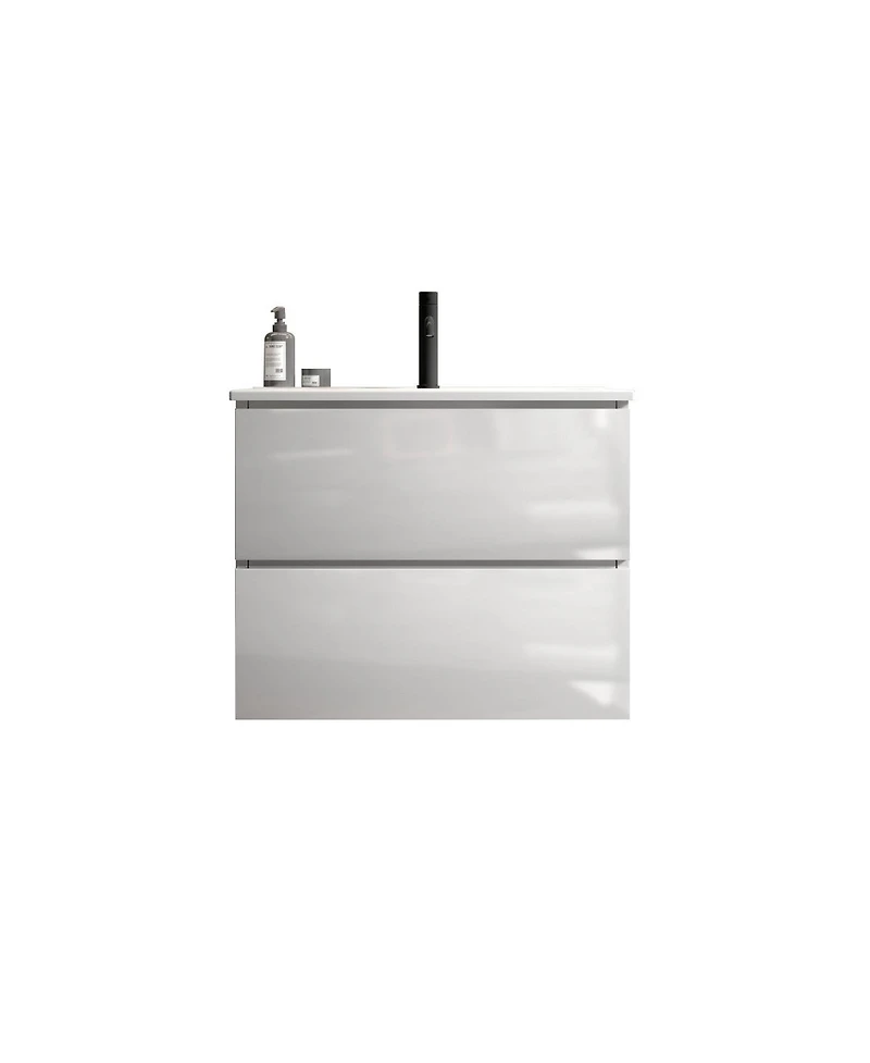 Sillysis 24'' Wall Mount Bathroom Vanity with Ceramic Sink, Glossy Floating Bathroom Vanity without Faucet, Pre-Assembled