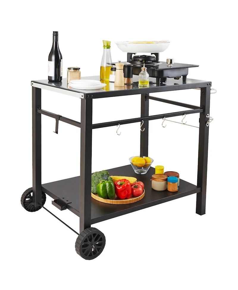 Vevor Outdoor Grill Dining Cart Double-Shelf Bbq Movable Food Prep Trolley Patio