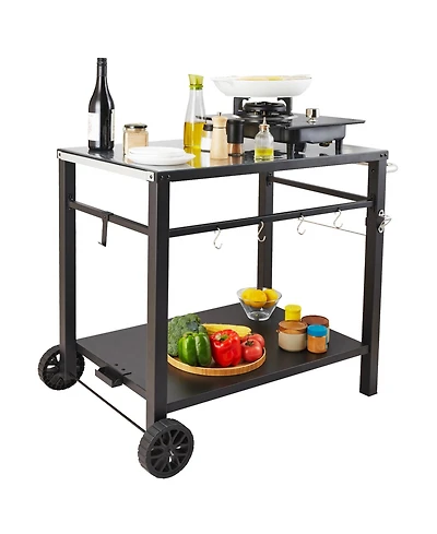 Vevor Outdoor Grill Dining Cart Double-Shelf Bbq Movable Food Prep Trolley Patio