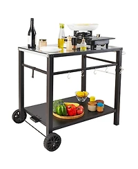 Vevor Outdoor Grill Dining Cart Double-Shelf Bbq Movable Food Prep Trolley Patio