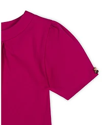 Hope & Henry Little and Big Girls' Xxs- L Organic Puff Sleeve Knit Top