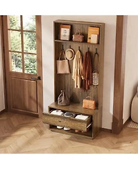 Tribesigns Hall Tree with Bench and Shoe Storage, Entryway Coat Rack with Shoe Bench and Drawer, 5 Hooks, Freestanding Hall Tree Organizer
