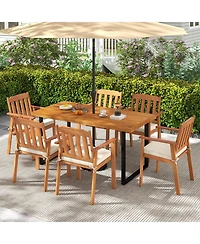 Mecale 63-Inch Acacia Wood Outdoor Dining Table for 6 with Umbrella Hole