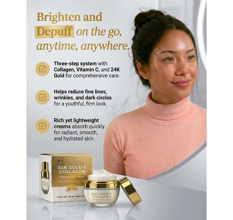 Lovery Ultimate Korean Eye Care Trio - Koean Skincare Collagen and Vitamin C and 24K Gold Anti-Aging Eye Cream Set