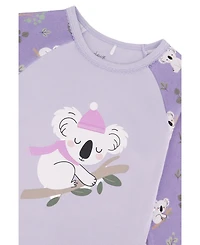 Deux par Deux Little and Big Girl Cotton Two Piece Pajama Set Purple Koala Print