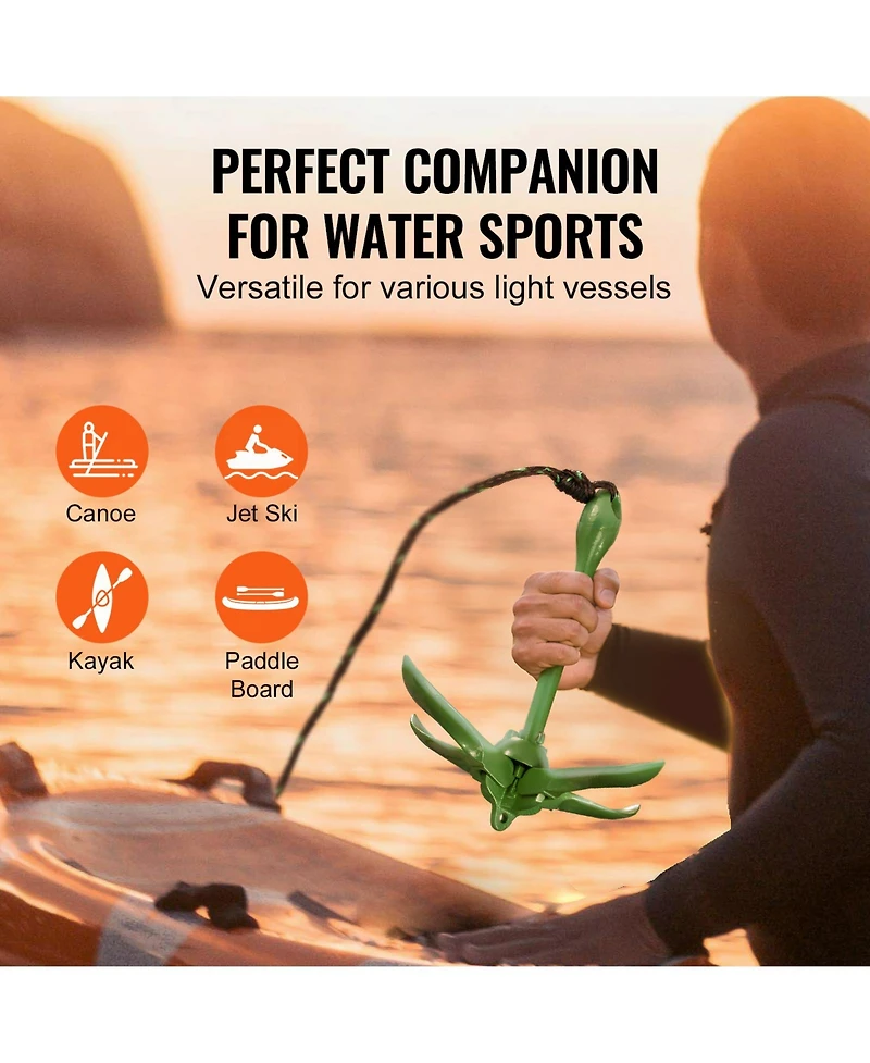 Hongge 3.5 lb Folding 4-Fluke Kayak Anchor Kit for Paddle Boards